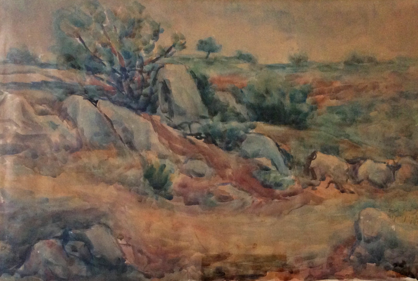 AMIRAM TAMARI (1913-1981), Watercolor on Paper, Zichron Yaacov Town 1940, Signed