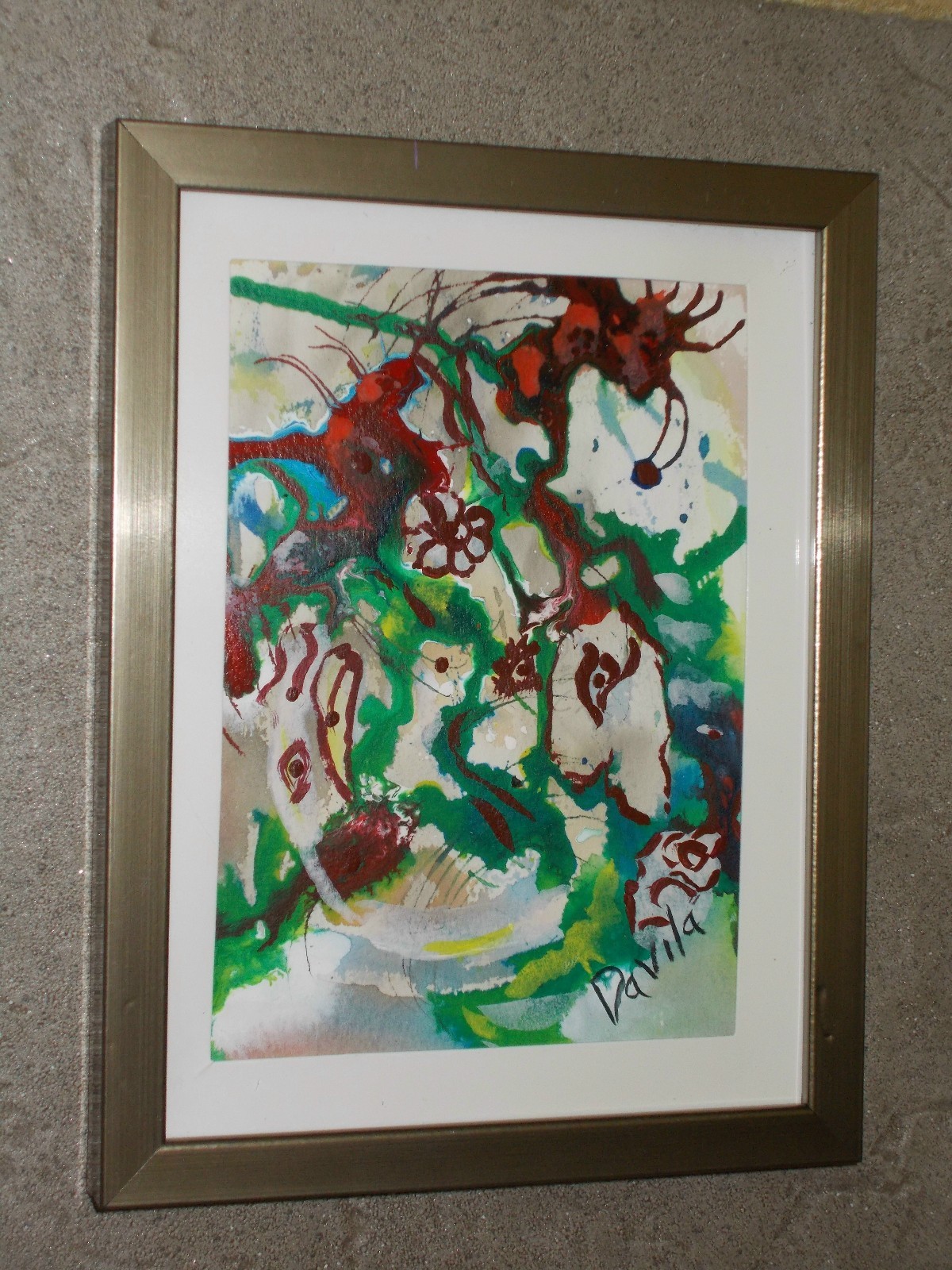 «FOREVER YOURS» ORIGINAL ABSTRACT FLORAL ACRYLIC PAINTING BY US ARTIST, FRAMED
