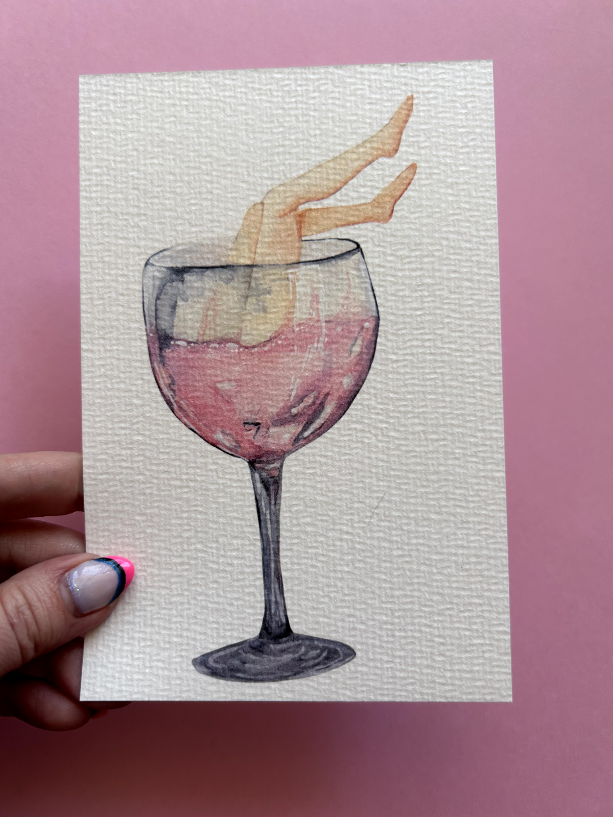 Tiny Art Print Sawyer Crane Leg Series Wine Rose Pink Girly Feminist Funny 4×6