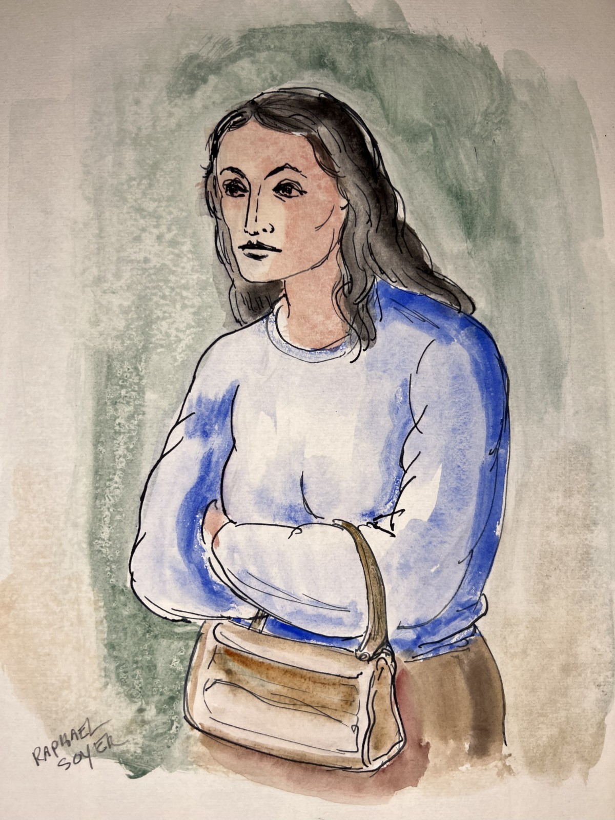 Raphael Soyer–Female Figure–Original Mixed Media– NYC Social Realist