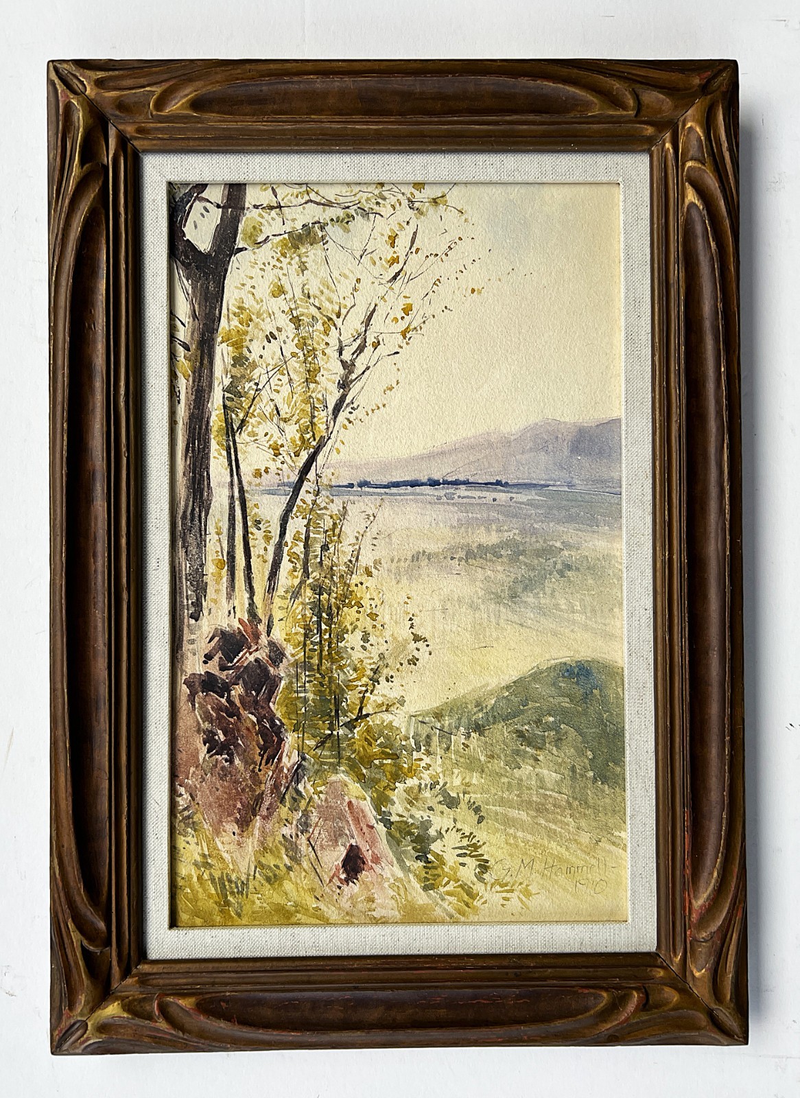 1910 Delicate Double-sided landscape watercolor by G.M. Hammell listed OH artist