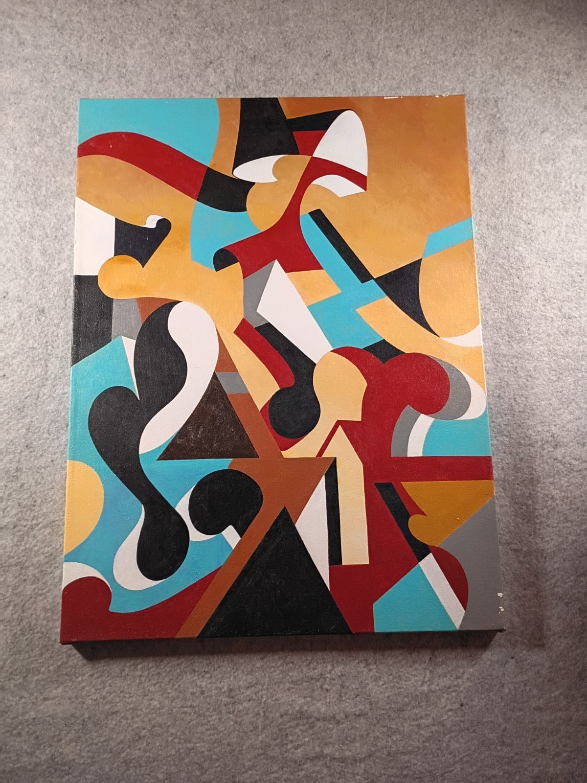 Original Vintage Modern Geometric 80s 90s Acrylic Painting on Canvas 18×24″