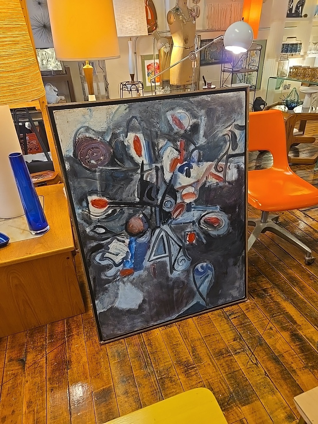 MCM Abstract Expressionist Oil On Masonite Signed Cohen 1950 Framed 29×39