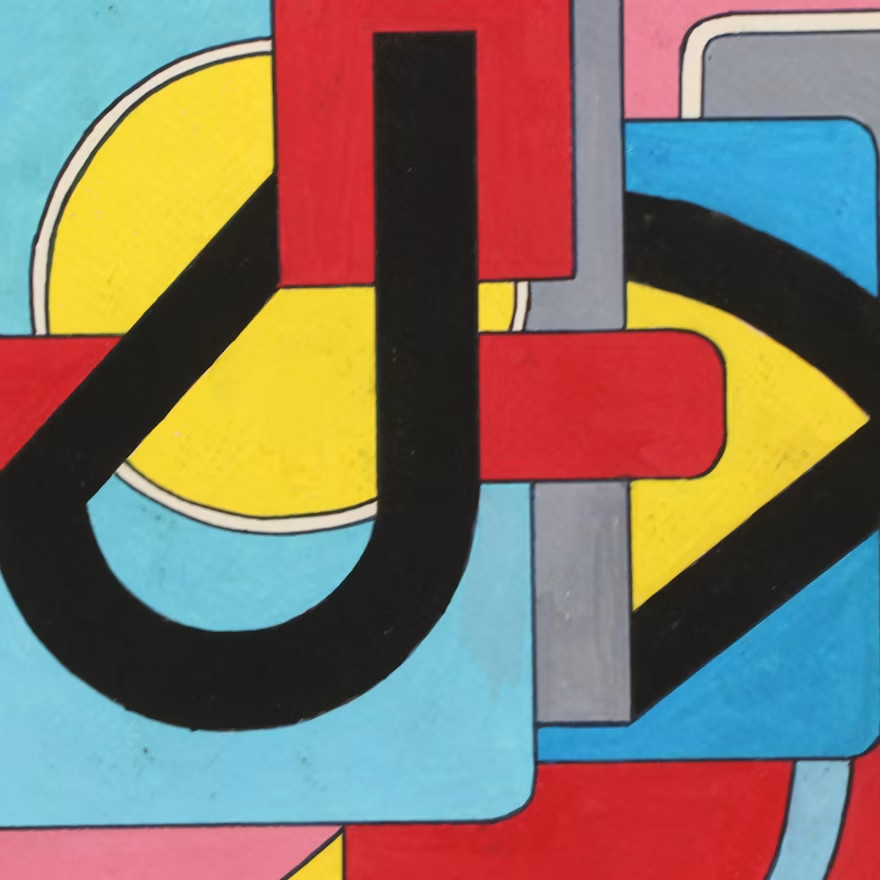 Vintage Geometric Double-Sided Gouache Painting, 20th century -abstract, mcm-