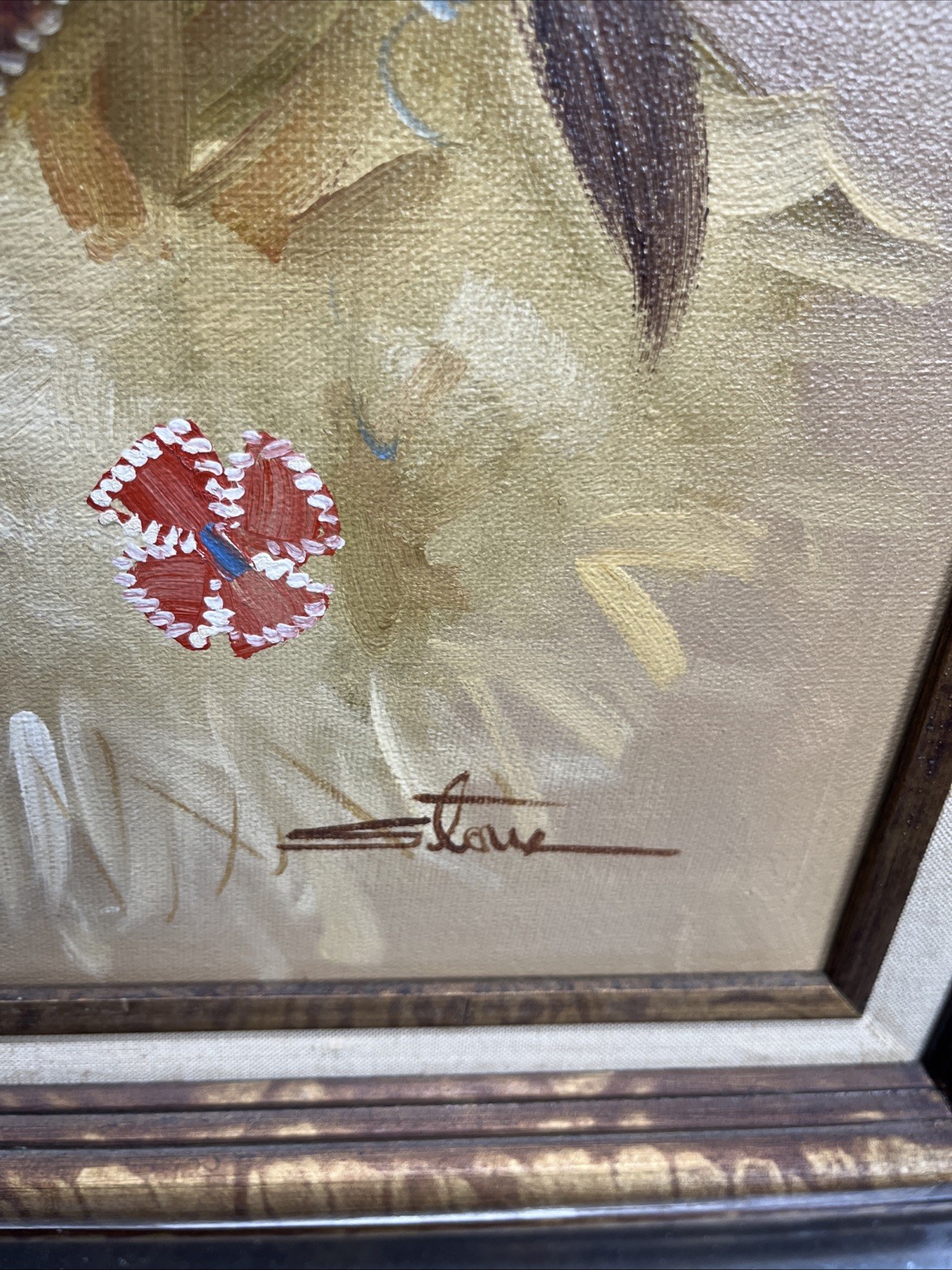 Stone ESKIMO CHILD ORIGINAL OIL ON CANVAS PAINTING CERTIFICATE SEAL ON BACK