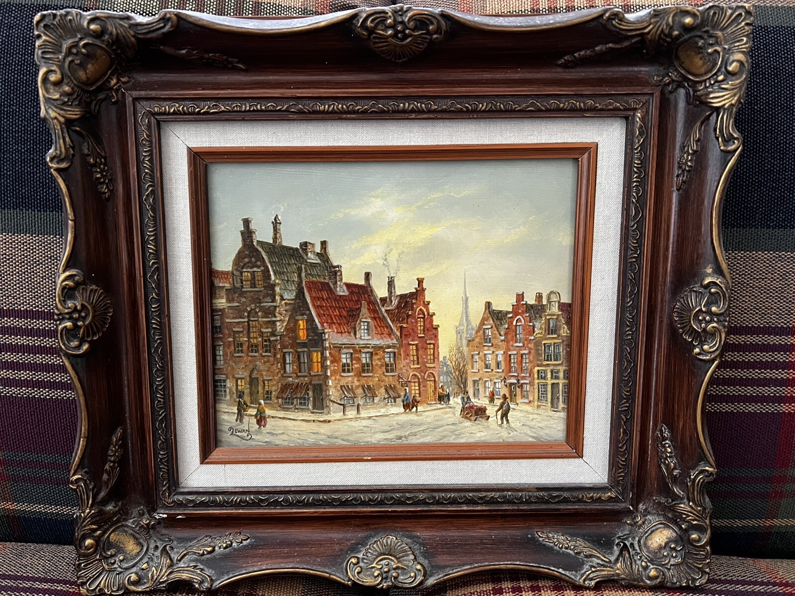 Original Oil on Board Winter Scene European City **Dennis Patrick Lewan** Signed