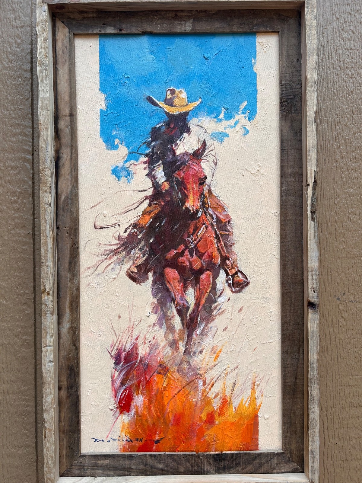 American Cowboy – Hand Painted Oil Painting Signed Framed Wired