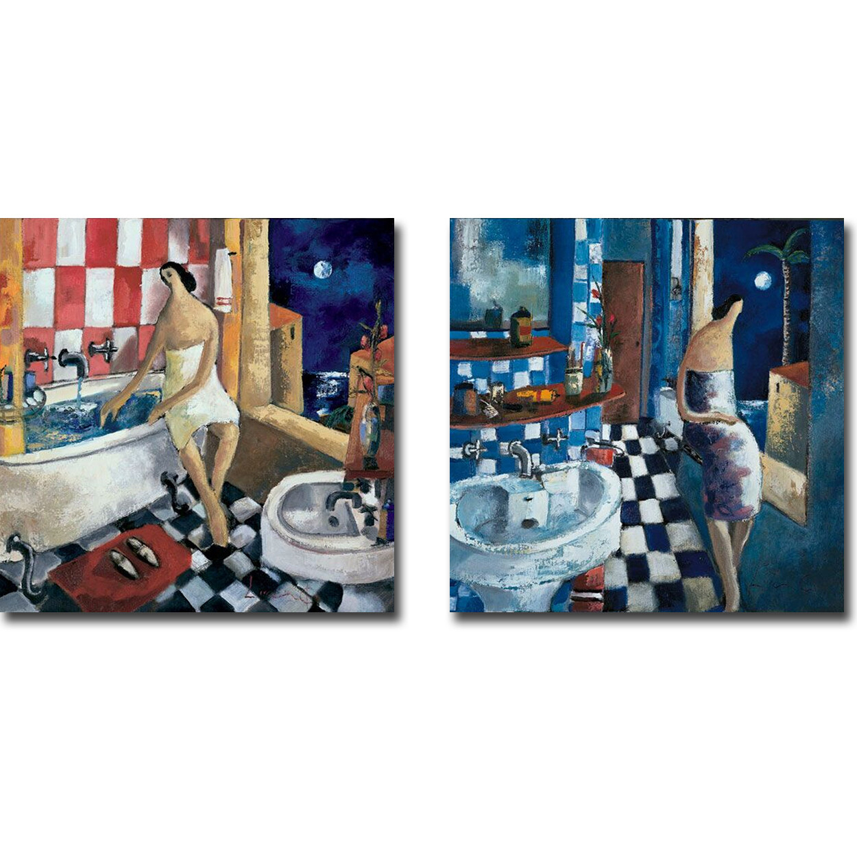 Red Bath & Blue Bath by Lourenco 2-pc Gallery Wrap Canvas Giclee Set, 24 x 24 ea