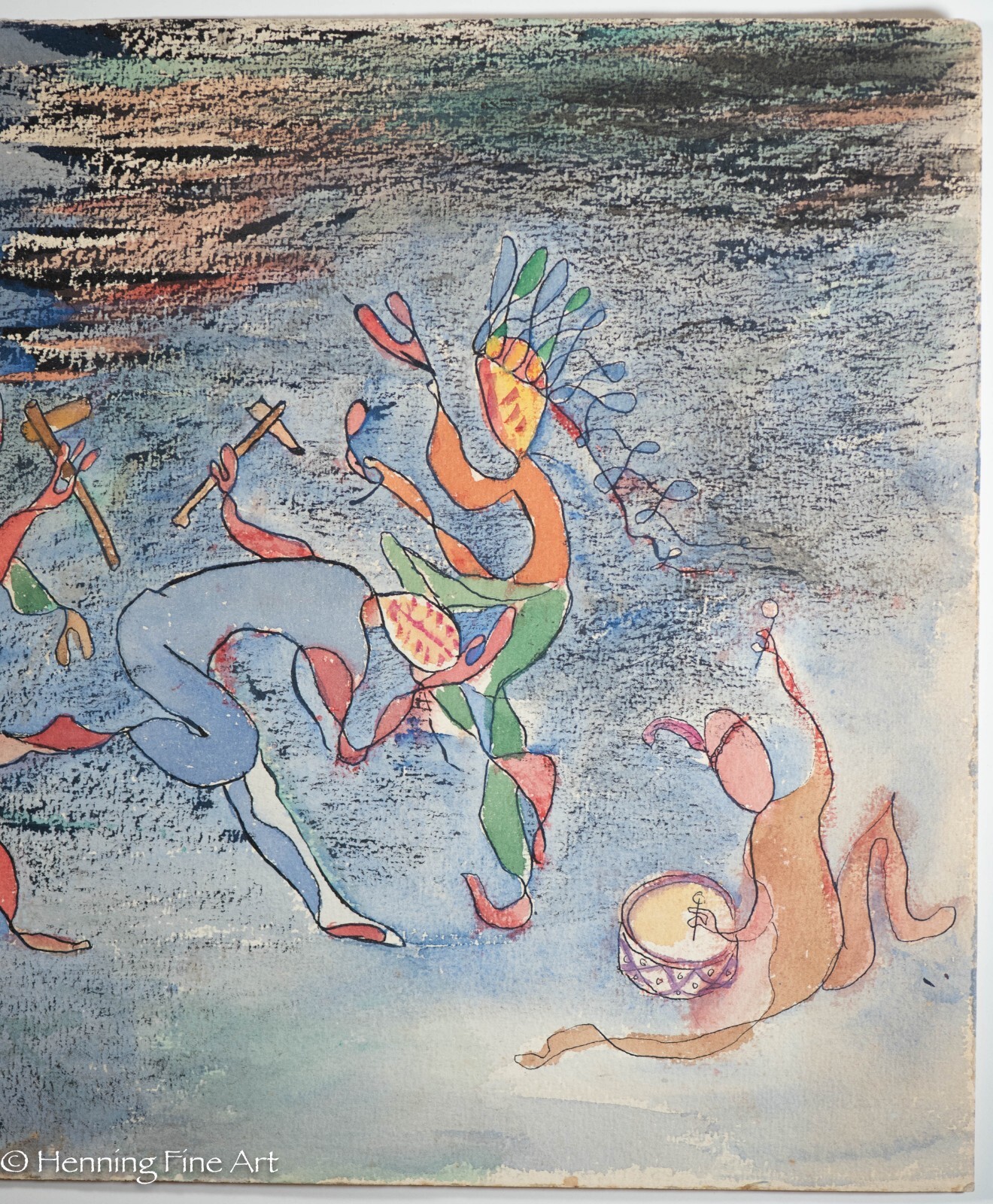 Vintage Carl Shaffer Impressionist Painting Native American Dance WPA 34