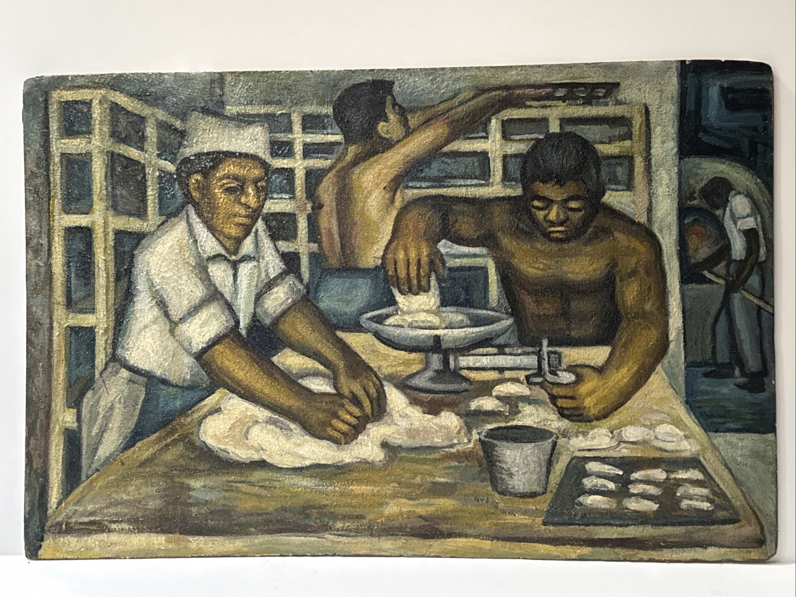 FACTORY WORKER PAINTING WPA STYLE BAKERY DOUBLE SIDED FURNITURE MAKER CALDERON