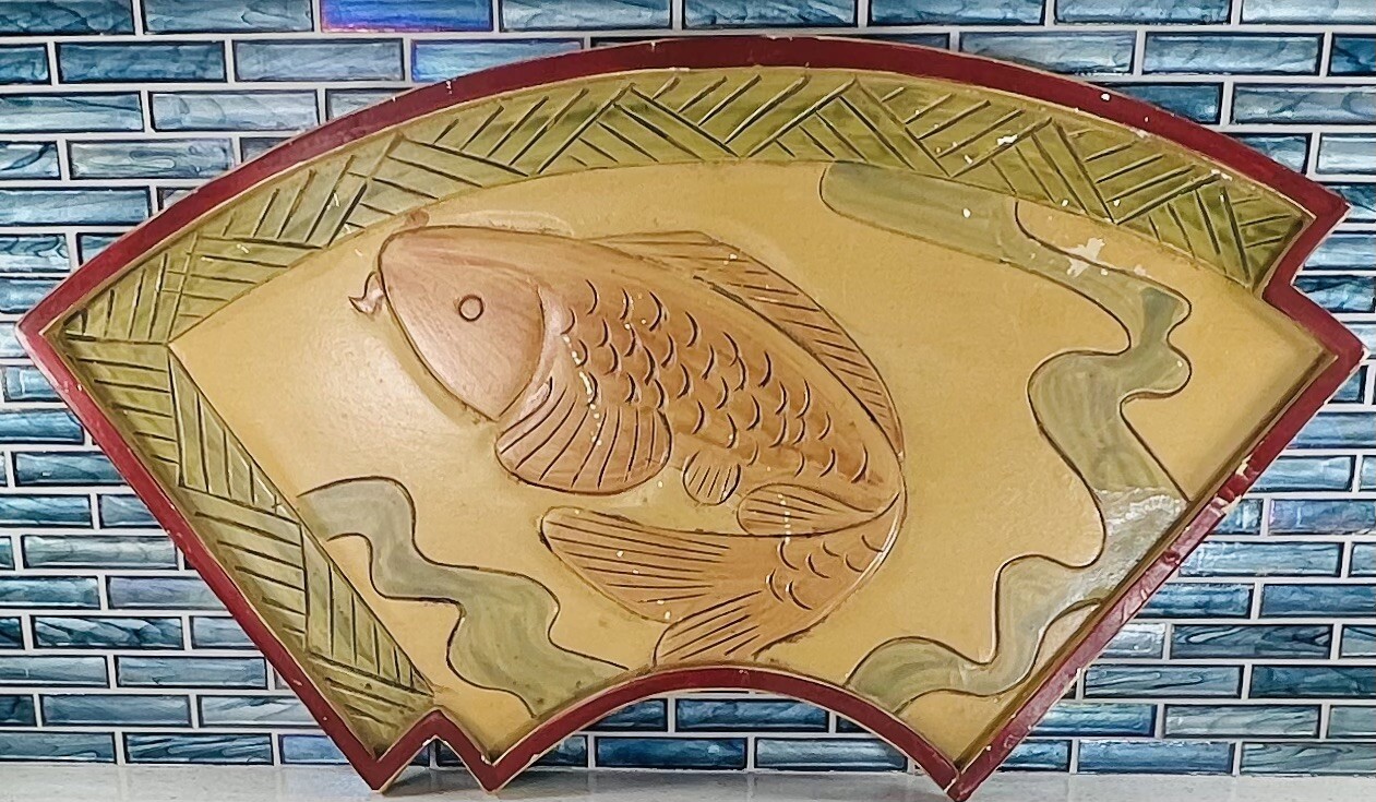 Koi Fish Wood Wall Hanging Art Painting /carving Jumping Koi Fish