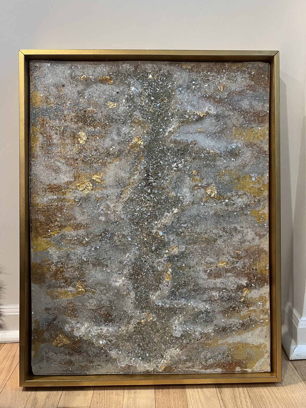 Painting Resin Artwork, 3D Resin Art, White and Gold Geode Resin Wall Art