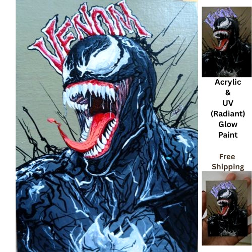 ACEO Original Venom UV Radiant & Acrylic Glow Art Marvel Hero Hand Painting NEW