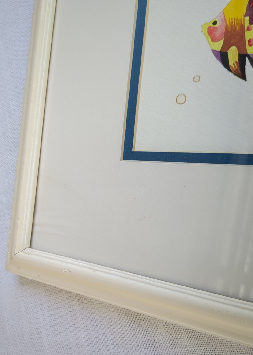 Vtg 1991 Watercolor Tropical Fish Painting 15×13″ Framed/Signed Wall Art Picture