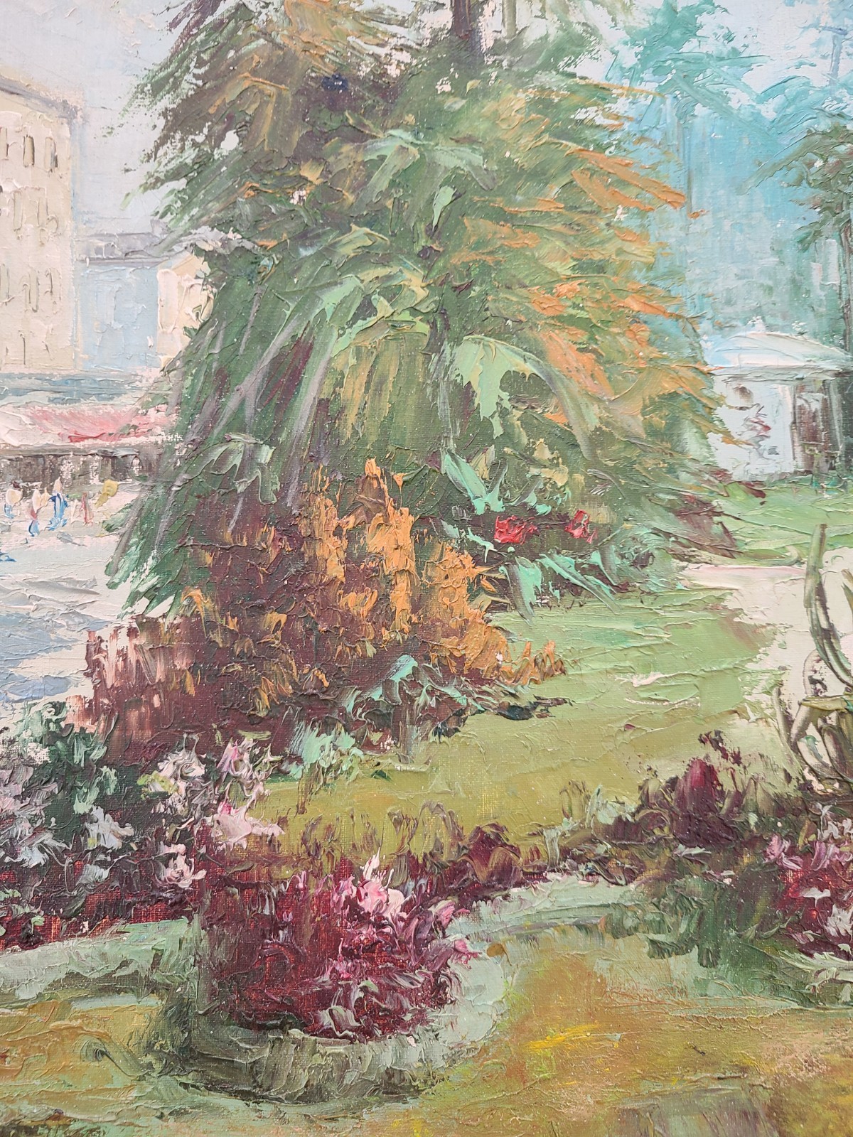 ANDRE GISSON original Oil Painting, Paris Street Scene,Park. One Of His Finest!