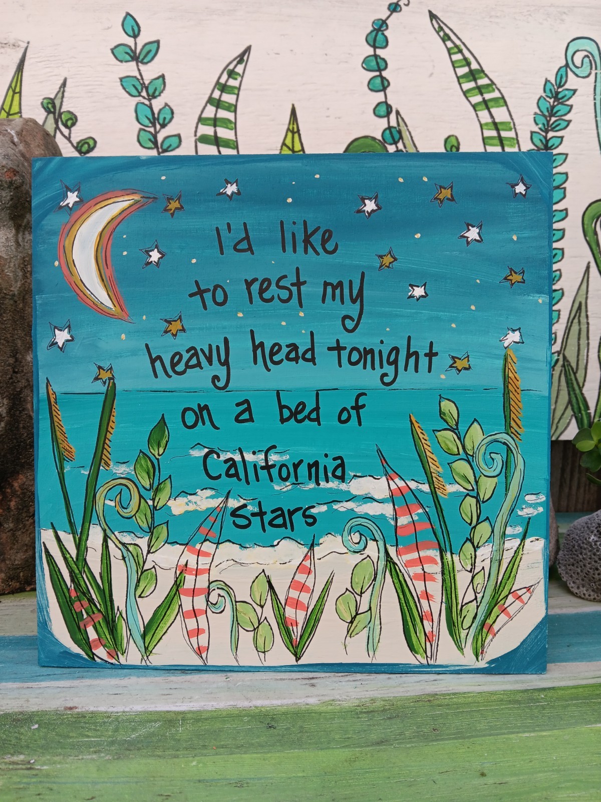 California Stars Lyric Painting on 10×10″ panel, Woody Guthrie Billy Bragg Wilco