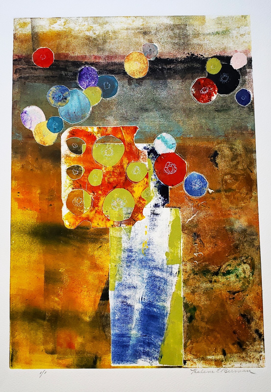 HELENE BERMAN Scarce OOAK Mixed Media Artwork by this Fashion Icon Pencil Signed