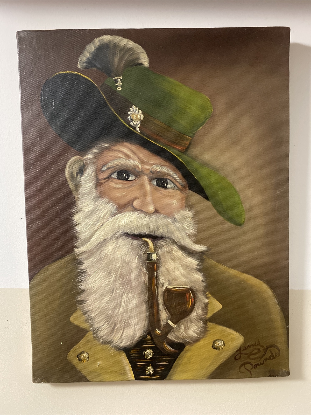 Vtg Oil Painting Portrait Art Old Elderly Man Smoking Pipe Tobacco Signed
