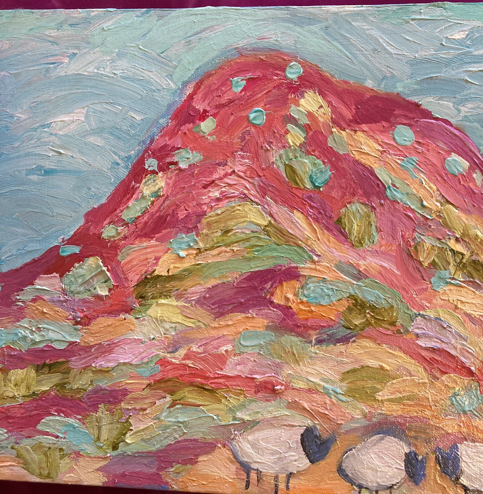 Southwest Hills With Grazing Sheep An Acrylic Original Painting 16”x12”x1.5”