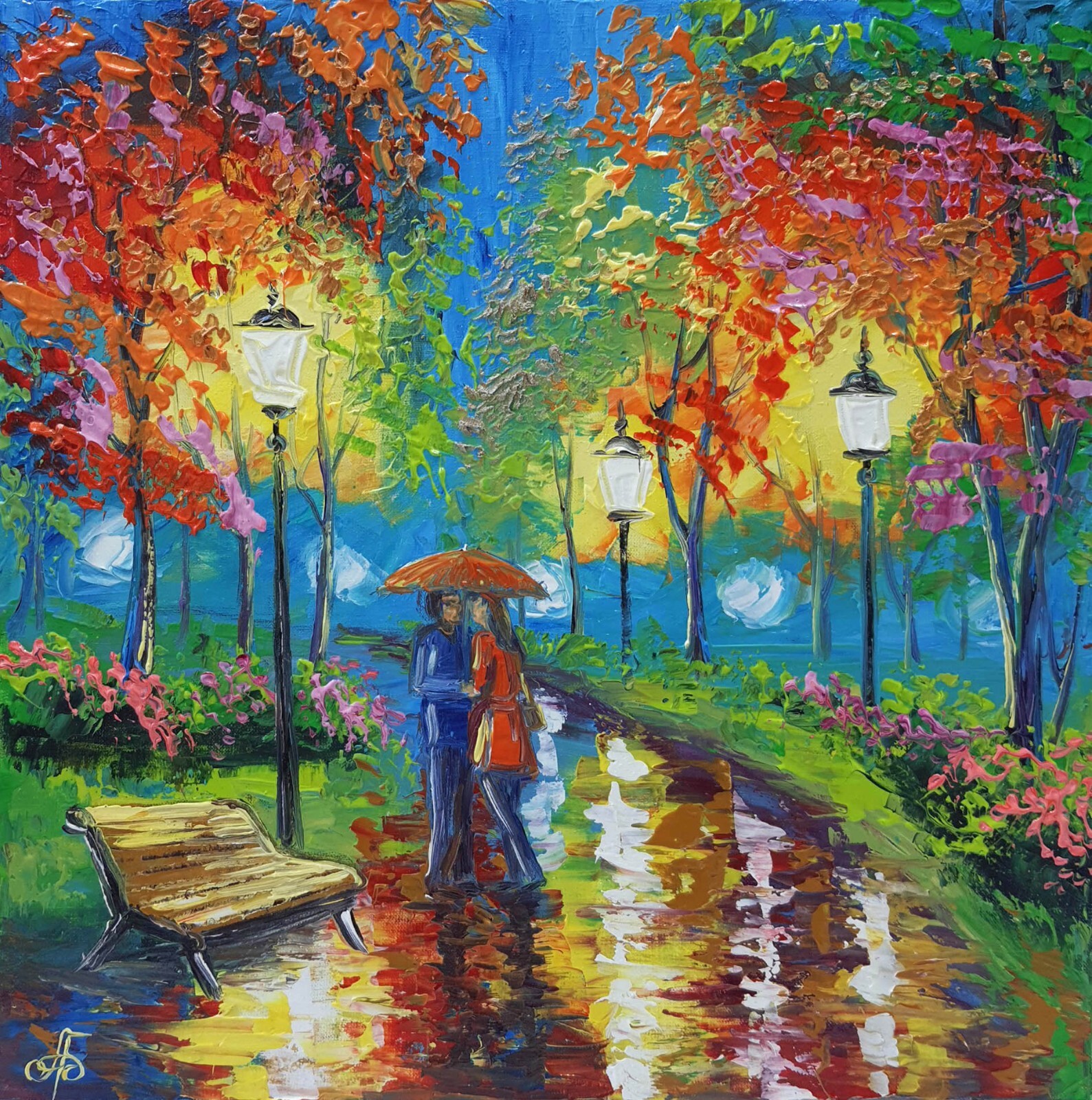 Hand Painted Original Autumn Park Artwork Decor Gift Wall Art Ukrainian Artist