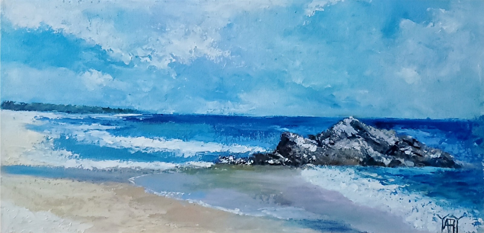 YARY DLUHOS Beach Ocean Seashore Seaside Coastline Original Art Oil Painting