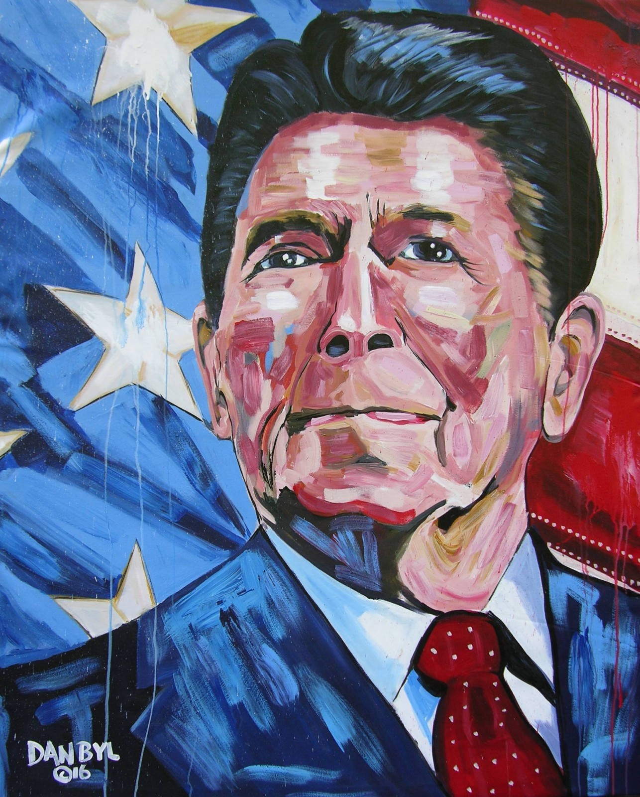 Ronald Reagan Patriotic Original Art PAINTING Artist DAN BYL USA President 4×5′