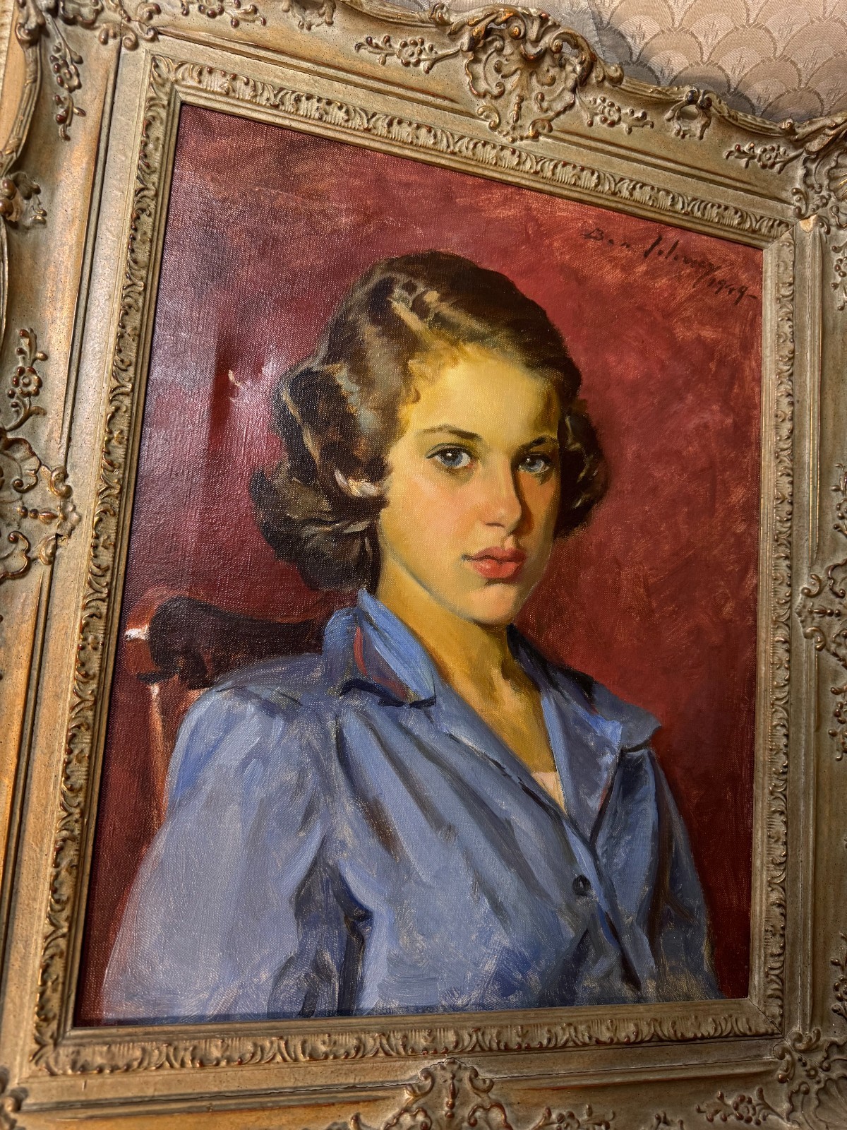 Magnificent Ben Solowey Oil «Portrait Young Woman» 49 Signed Oil Painting-Framed