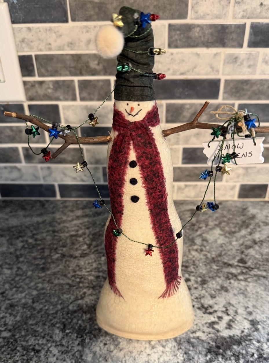 Gail Downey Artisan Handcrafted Painted Canvas Snowman With Wood Base