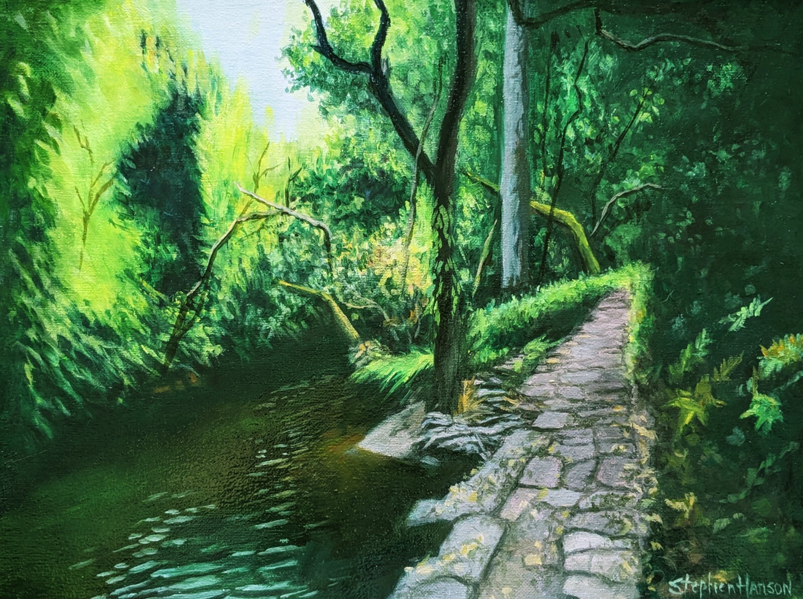 Pathway By the River–original Landscape oil painting by Stephen Hanson
