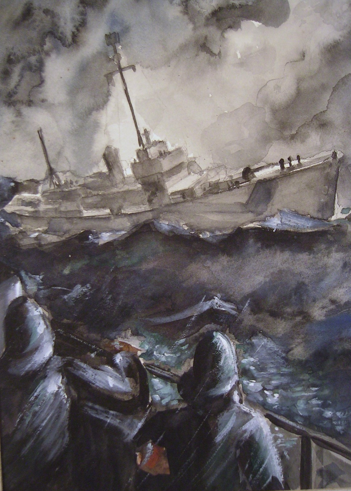 Vtg Original Nautical Stormy Ocean Seascape Painting War Ship by Charles Yeiser