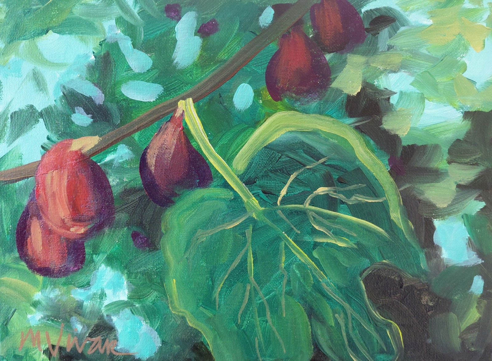 MONA VIVAR 9×12 Original Fruit Tree Impressionism Acrylic Abstract Canvas