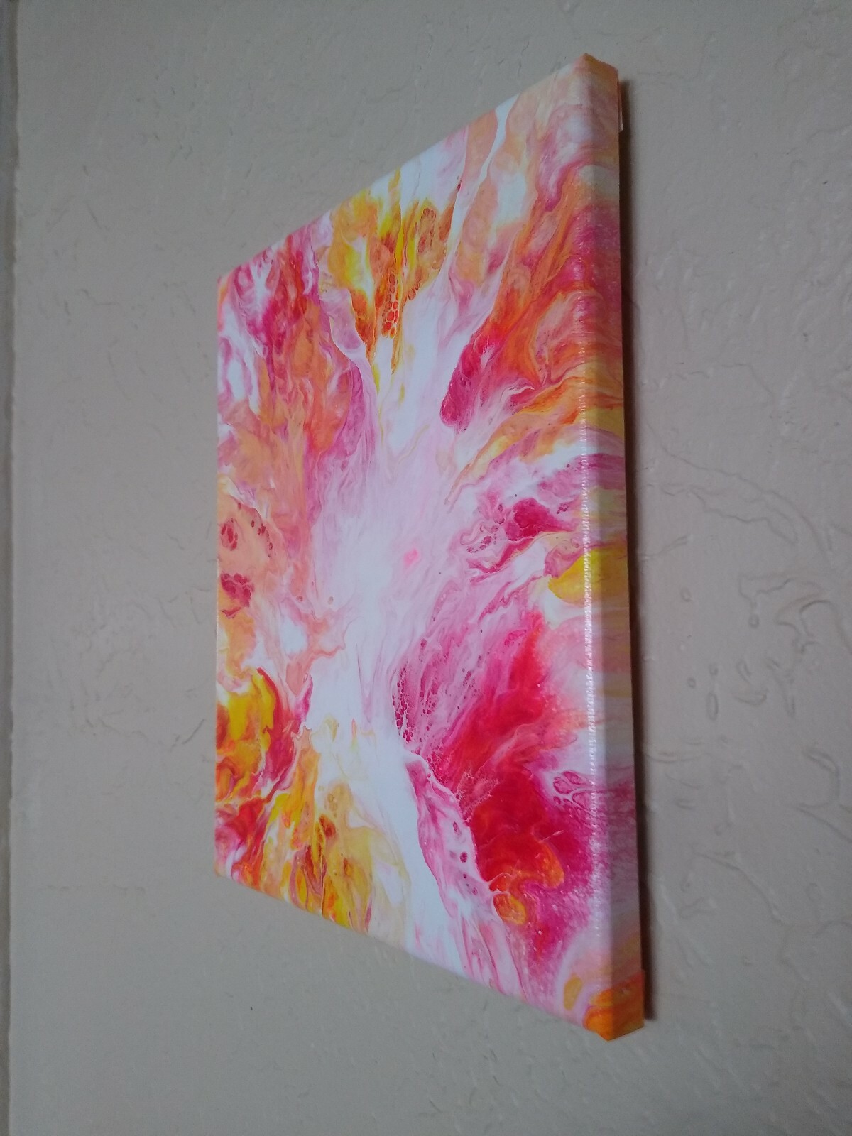 Original Acrylic/Canvas «Phoenix Feathers» 8″x10″ Pink Orange Red Yellow White
