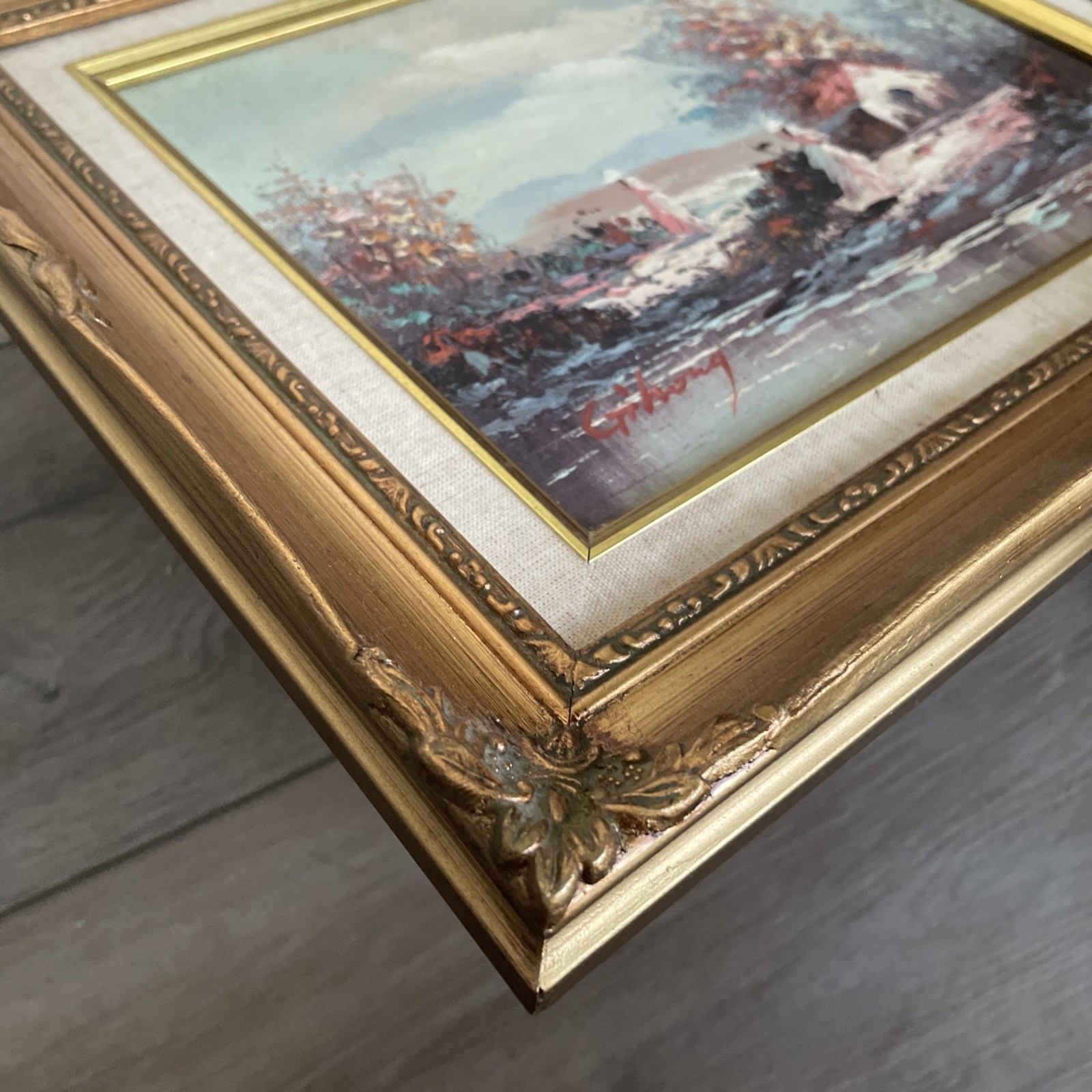 Original Impressionist Oil Painting on Board Victorian Scene Signed Gihong Frame