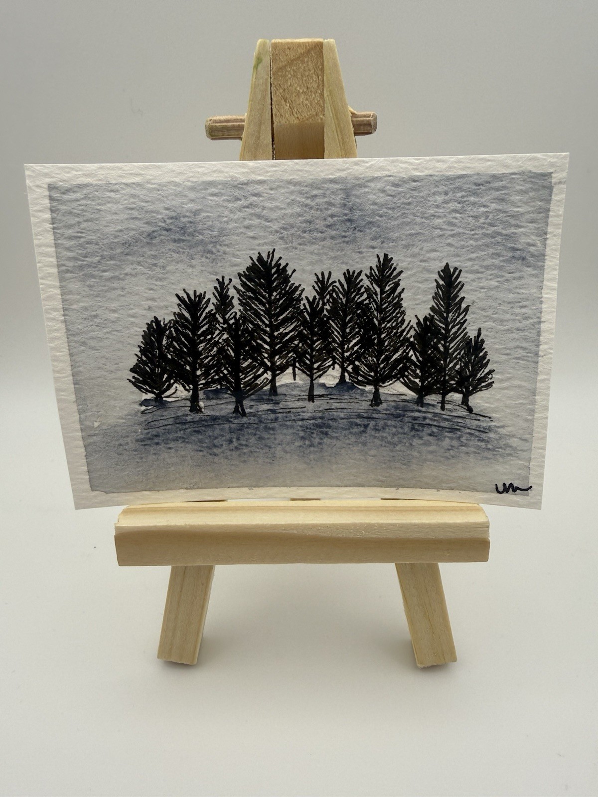 ACEO Original Watercolor Painting w/Pen, “Dreary” Mixed Media Art