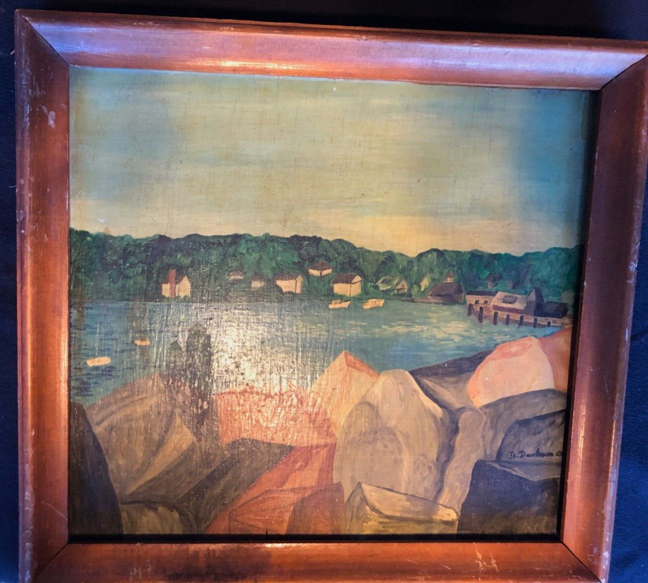 Primitive Naive Impressionist Painting Rockport Mass. Art 1962 14″ x 15″ Water