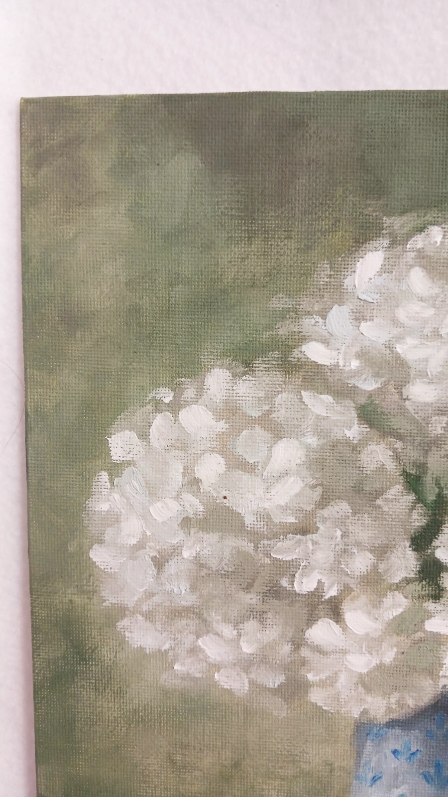 White Hydrangeas ORIGINAL Oil Painting Flowers Vintage Vase 8″ x 10″