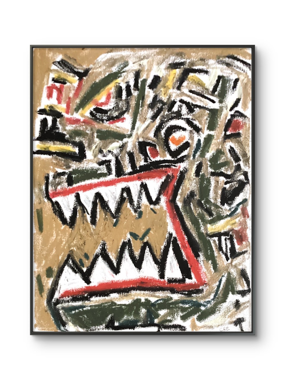 Colorful African Art Black Monster Teeth Orange Original Wall 11 by 14 Canvas