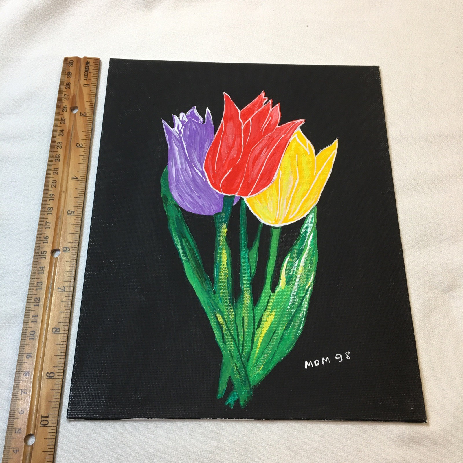 Original 8 X 10 Tulip Flowers Floral Still Life Painting On Canvas Wall Art