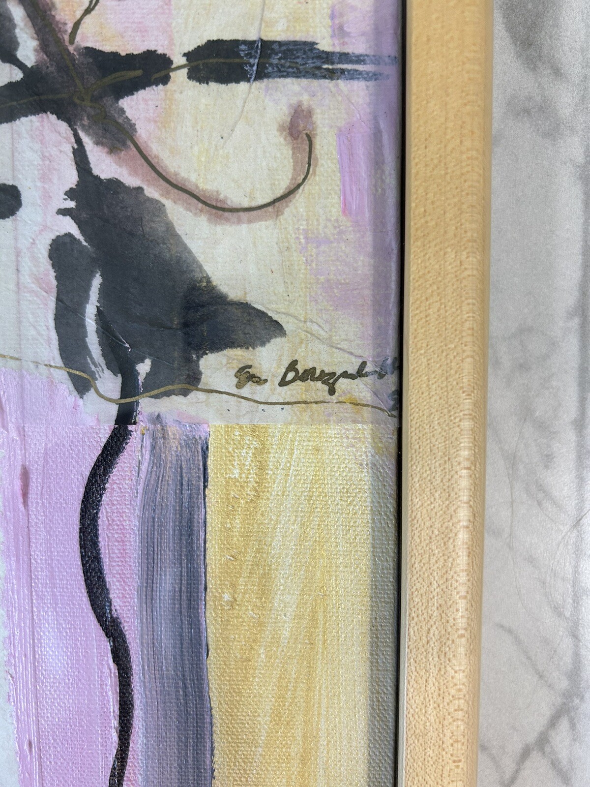 Vintage Abstract Painting Mixed Media Collage Art Framed