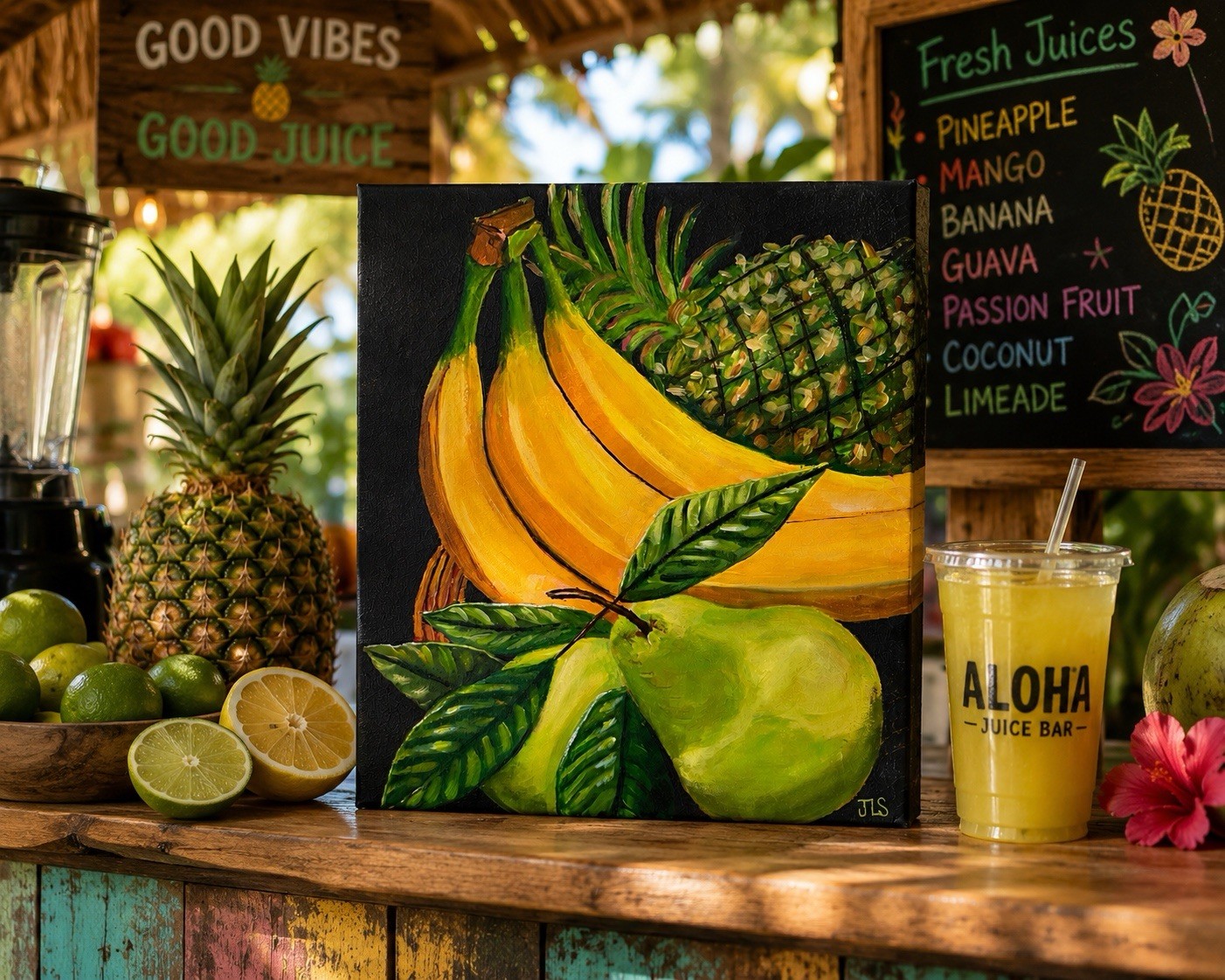 Tropical Fruit Painting Bananas Pineapple Kitchen Wall Art 16×20