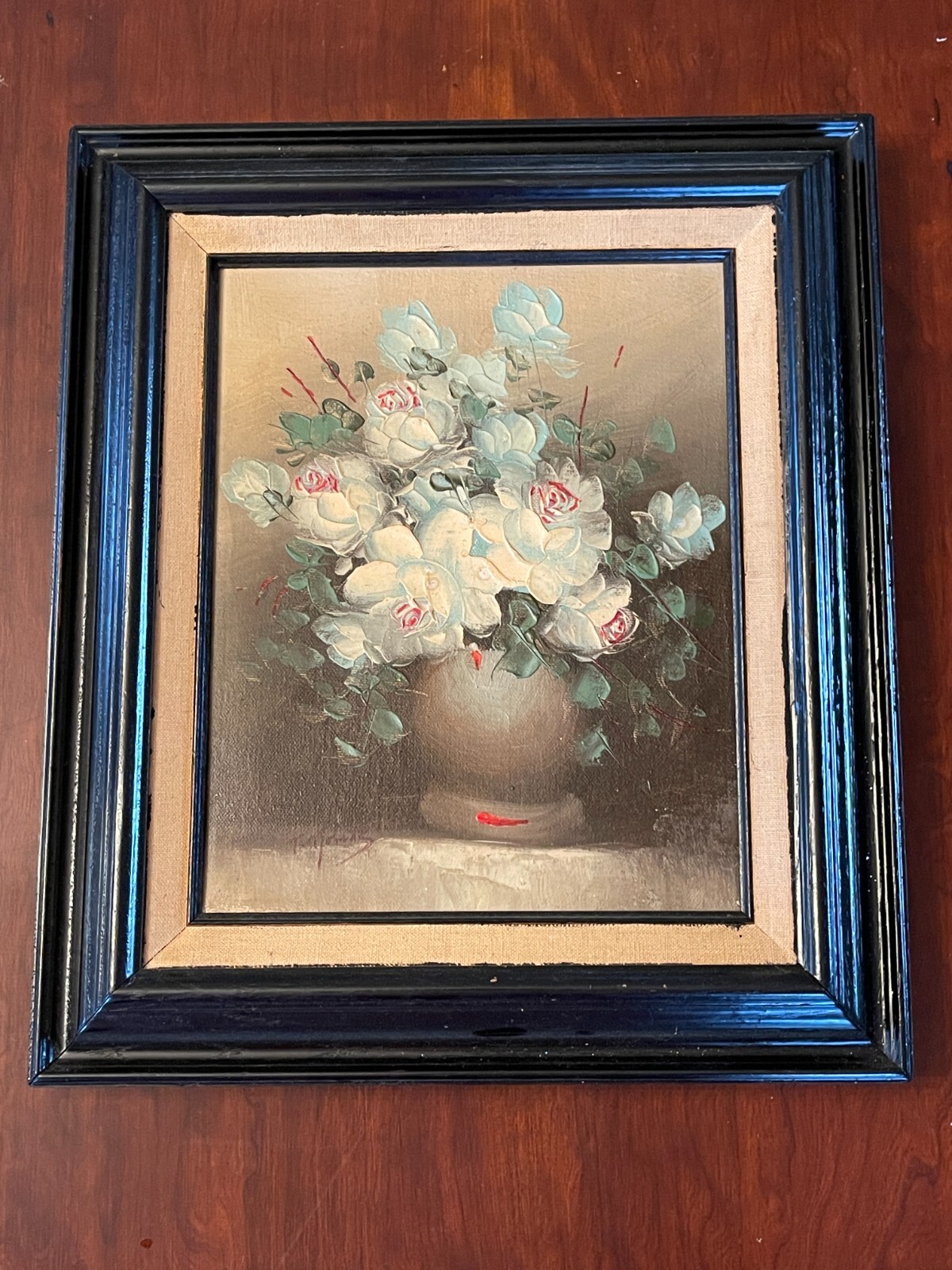 Small Still Life Roses Flowers Original Oil Painting On Canvas Signed T Roberts