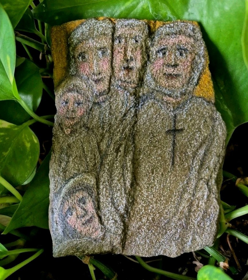 Hand Painted Rock Art ~ Five Guardian Angels ~ Cross ~ Folk Art ~ Religious