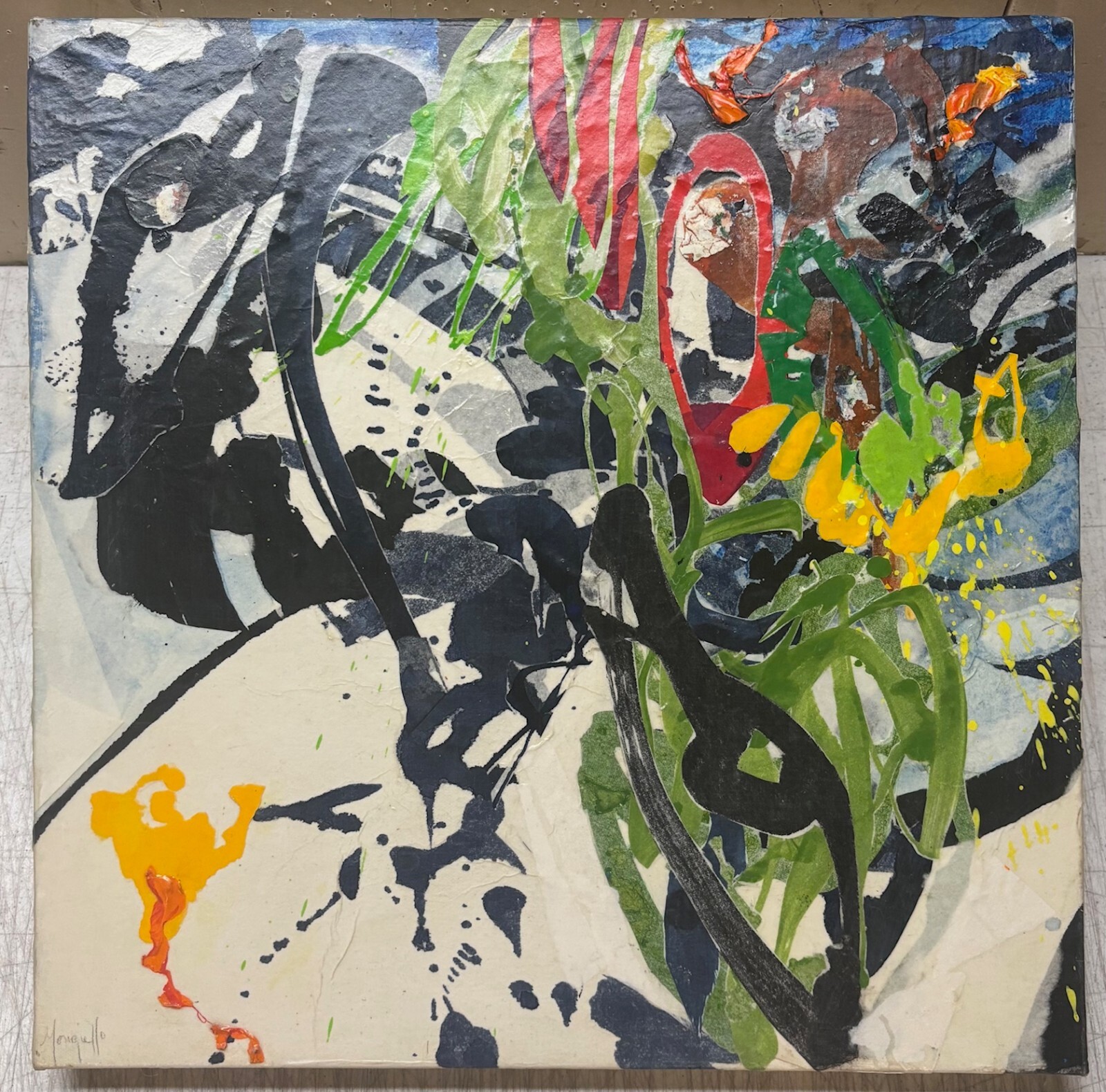 Vintage GINGER MONGIELLO ‘Animato III’ ABSTRACT Collage Painting TAOS New Mexico