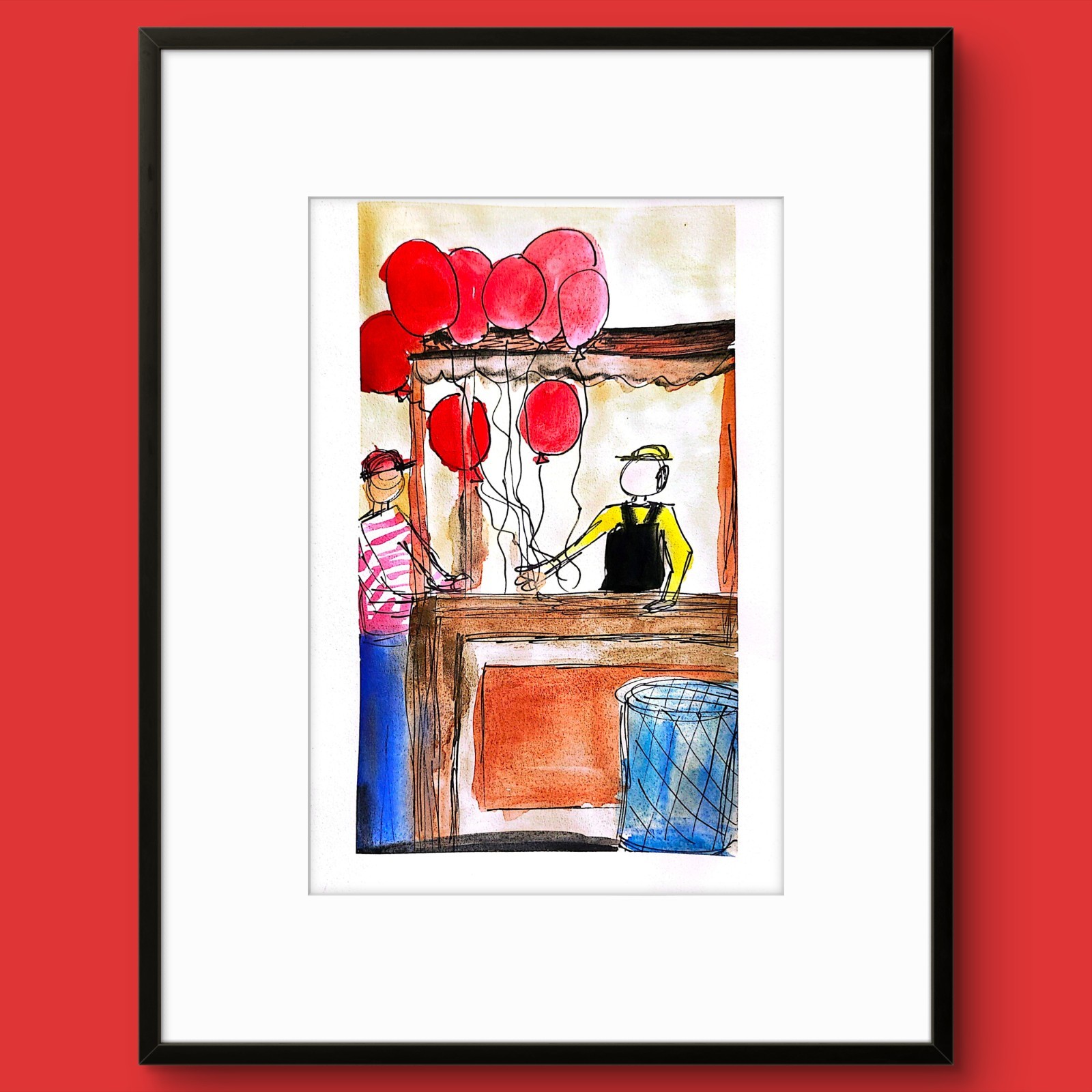 Balloon Stand Abstract Expressionist Original Watercolor On Paper 6×9 Signsd