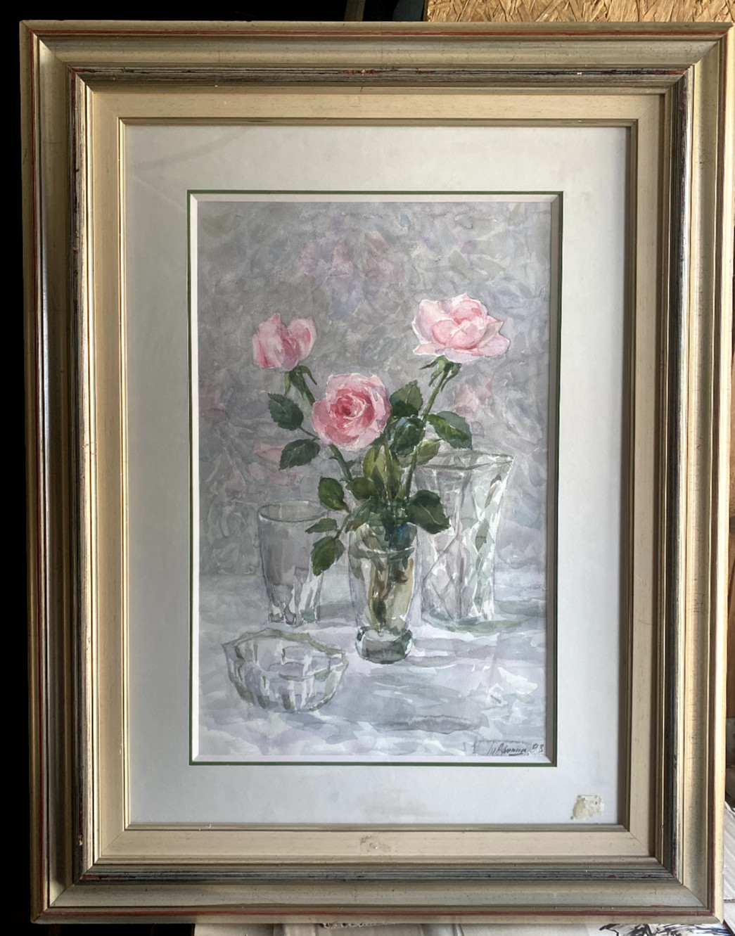 ::AQUARELL MAX AD.. UNDEUTLICH SIGNIERT °ROSEN BLÜTEN BLUMEN IN VASE RAHMEN