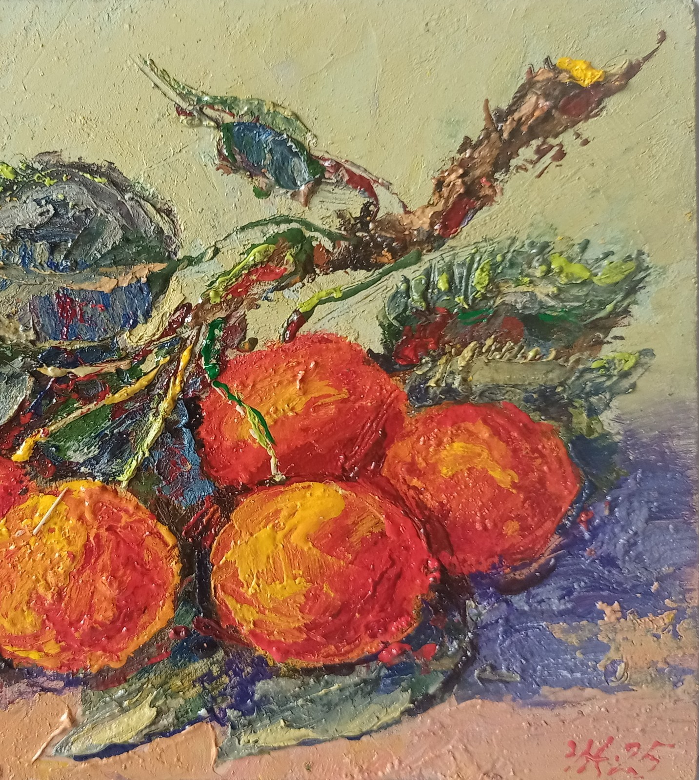 Cherries Impasto Painting Original Art Impression Oil Painting 6.1 x 7.8 in