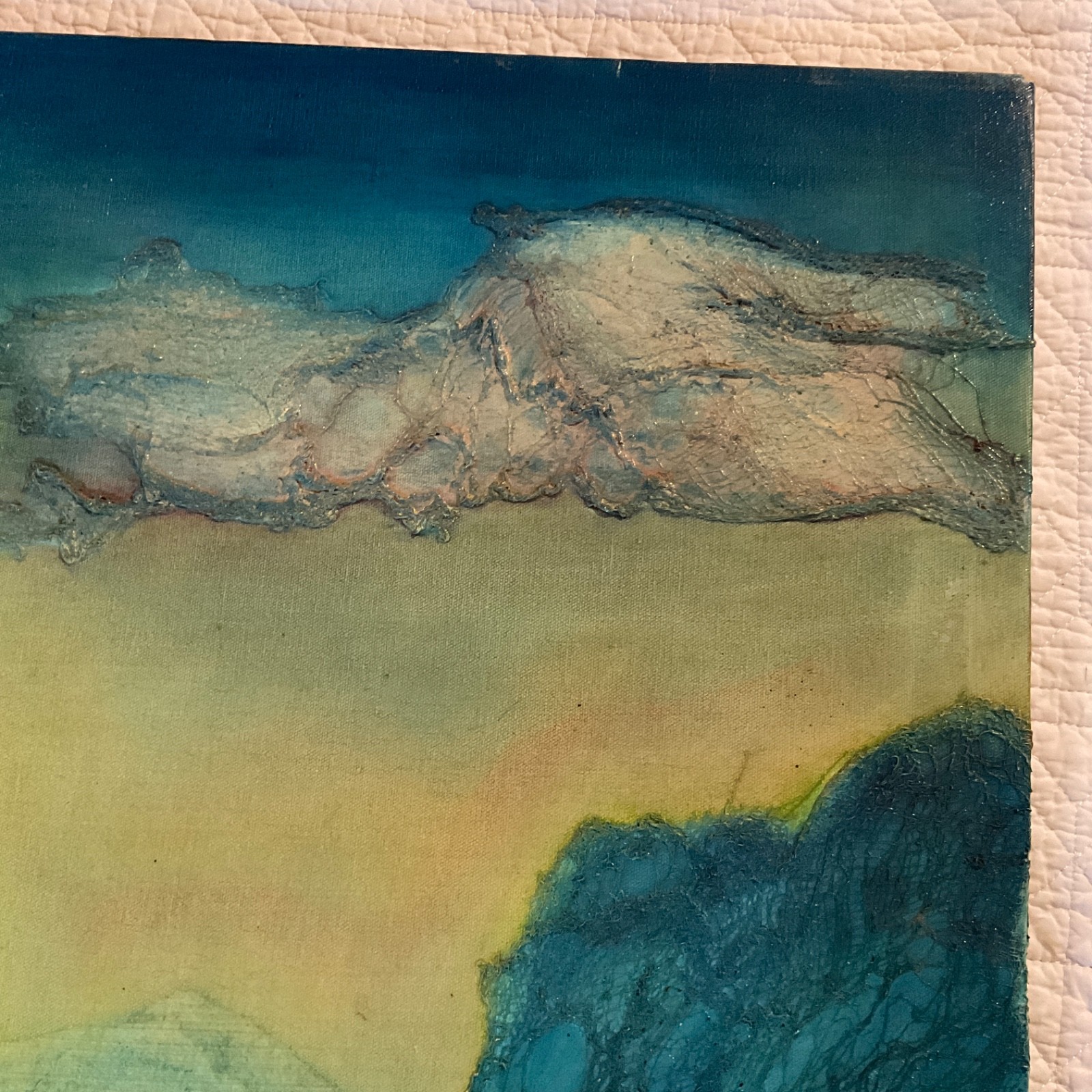 VINTAGE original hand painted oil Painting collage fantasy mystical mountains