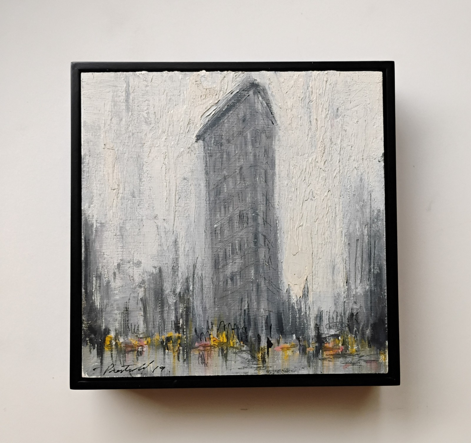 Original 6 x 6″ oil on panel Gregory Prestegord Flatiron Building painting 2019