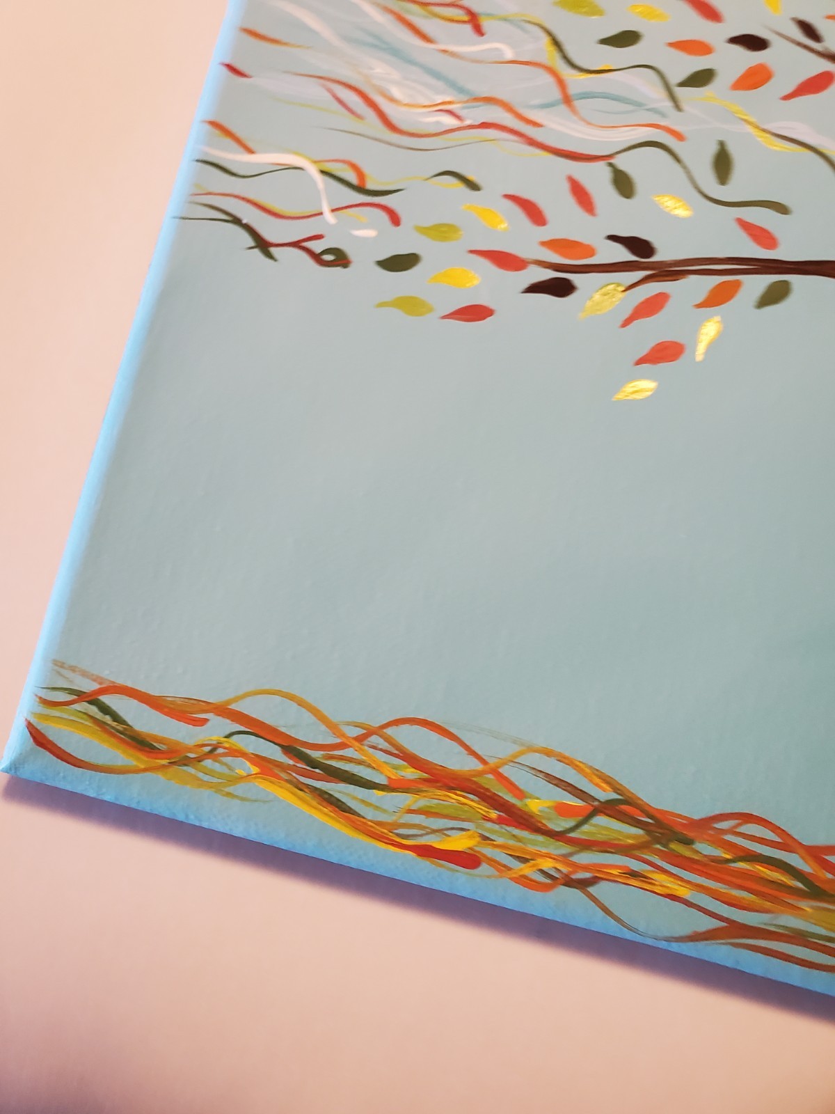 ORIGINAL ABSTRACT TREE FALL LEAVES ARTWORK PAINTING ACRYLIC ON CANVAS 9X12 ooak