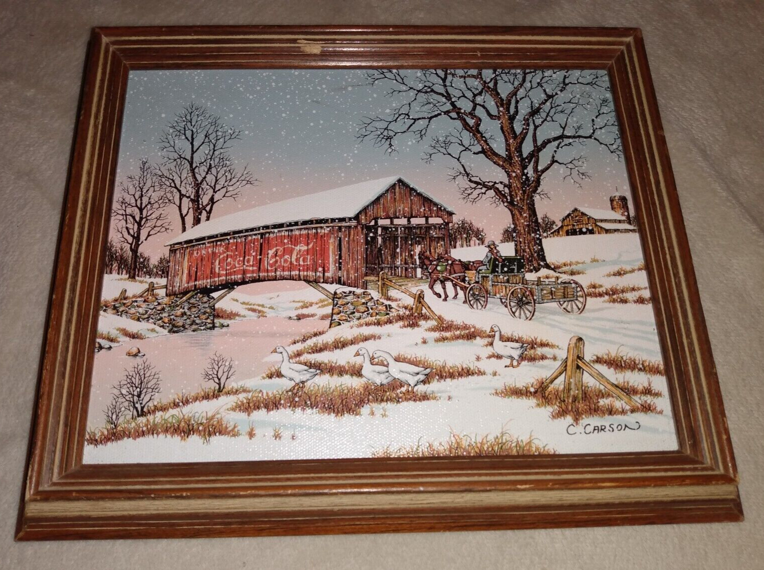 C Carson Coca Cola Covered Bridge 8×10 Framed Canvas